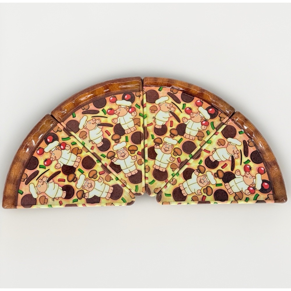 Deborah Mallow Pig Chef Pizza Slice Plates Set of 4 Melamine Vintage